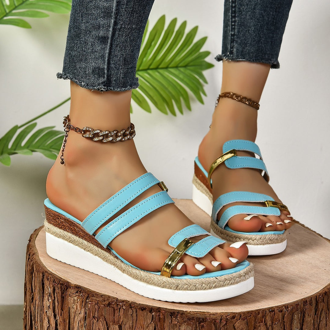 Colorblock-band Sleehakken Sandalen Zomermode Hennephak Slides Slippers Outdoor Dikke Bodem Vismond Schoenen Voor Dames