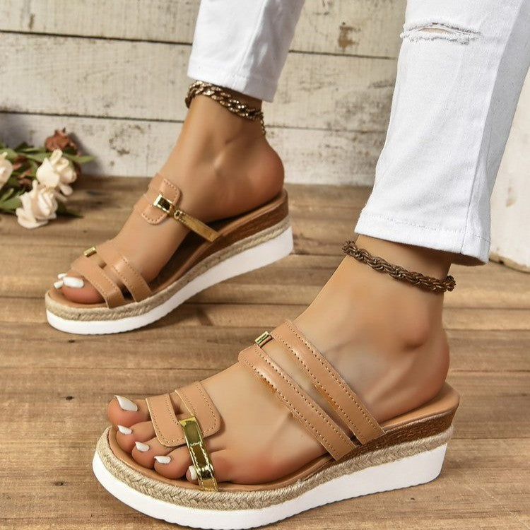 Colorblock-band Sleehakken Sandalen Zomermode Hennephak Slides Slippers Outdoor Dikke Bodem Vismond Schoenen Voor Dames