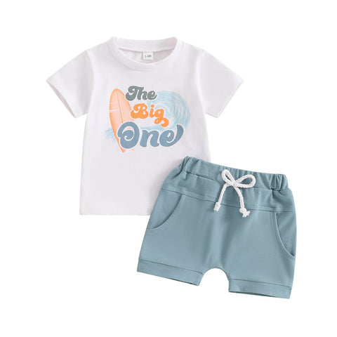 Boy's Letter Printed Birthday Short Sleeve Suit