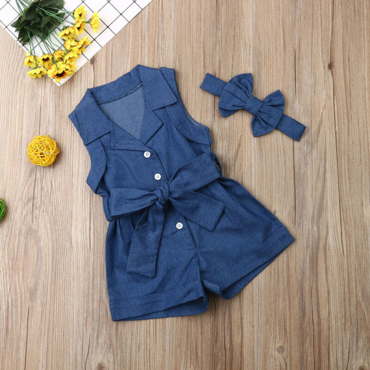 Pudcoco kinderkleding voor babymeisjes zonder mouwen, denim