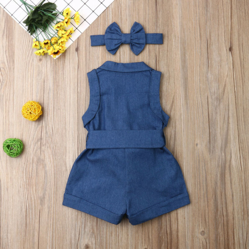 Pudcoco kinderkleding voor babymeisjes zonder mouwen, denim