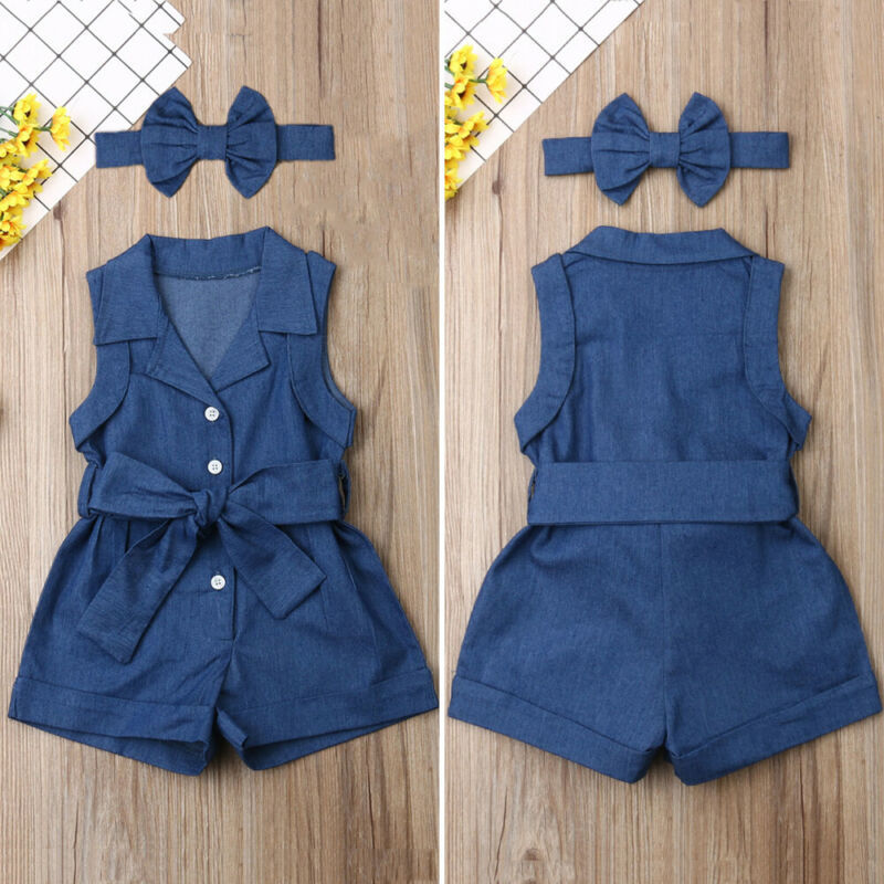 Pudcoco kinderkleding voor babymeisjes zonder mouwen, denim