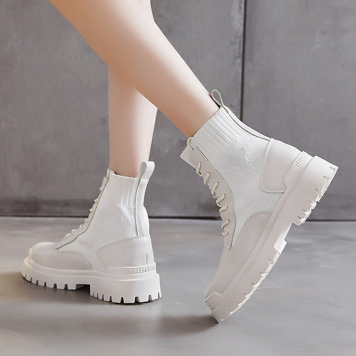 Spot Winter New High Top British Martin Boots Korean Fashion Short Boots Solid Lace Up Women"s Shoes