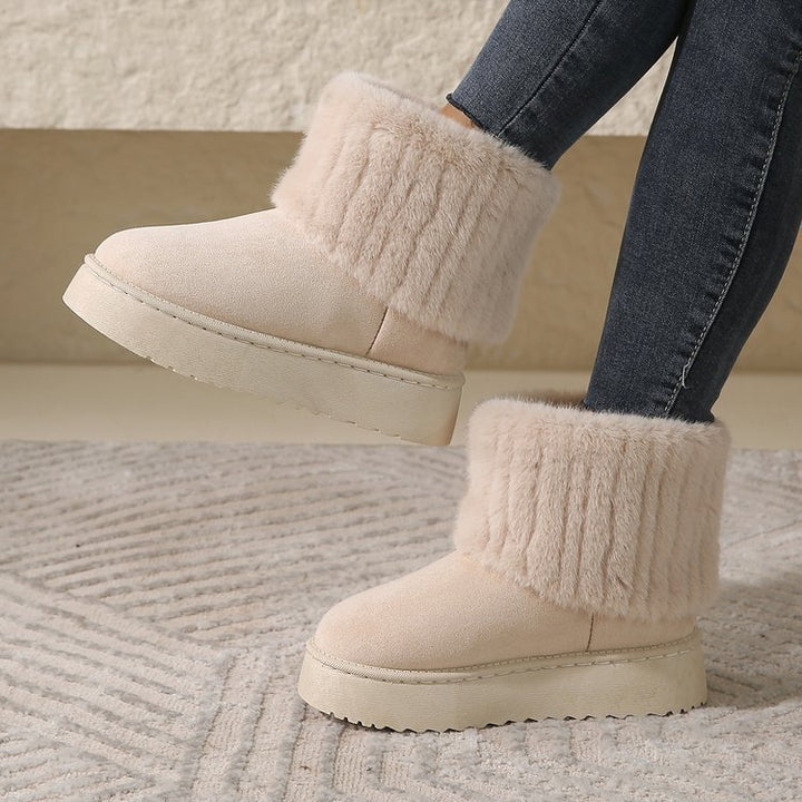 Bottes de neige en peluche à semelles épaisses, chaussures chaudes d'hiver en coton à mi-tube pour femmes, bottes courtes