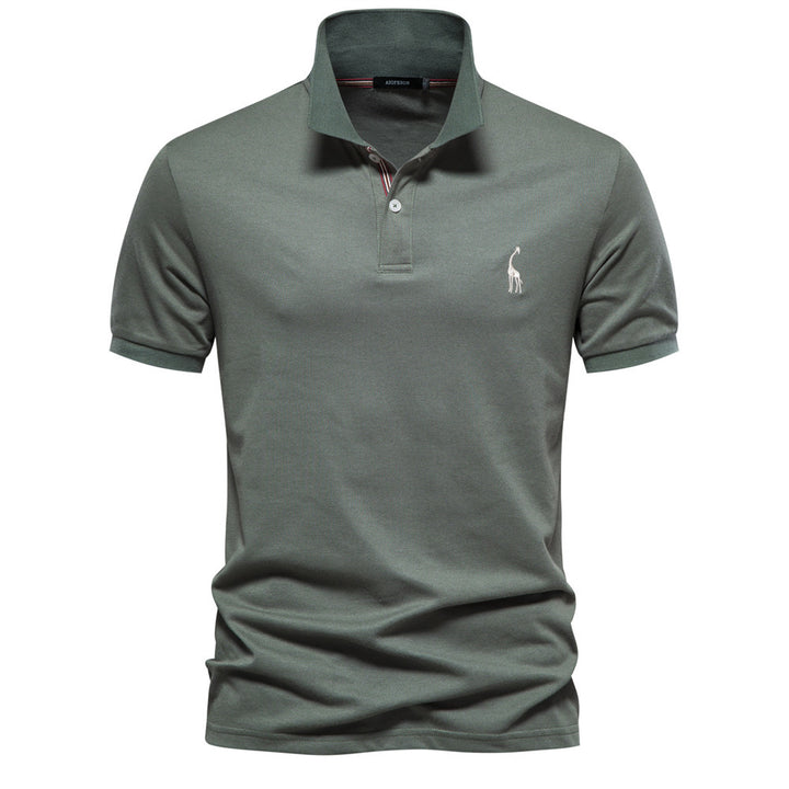 Deer Embroidered Men's T-shirt Solid Color Polo Collar Basic Style Short-sleeved Shirt Men