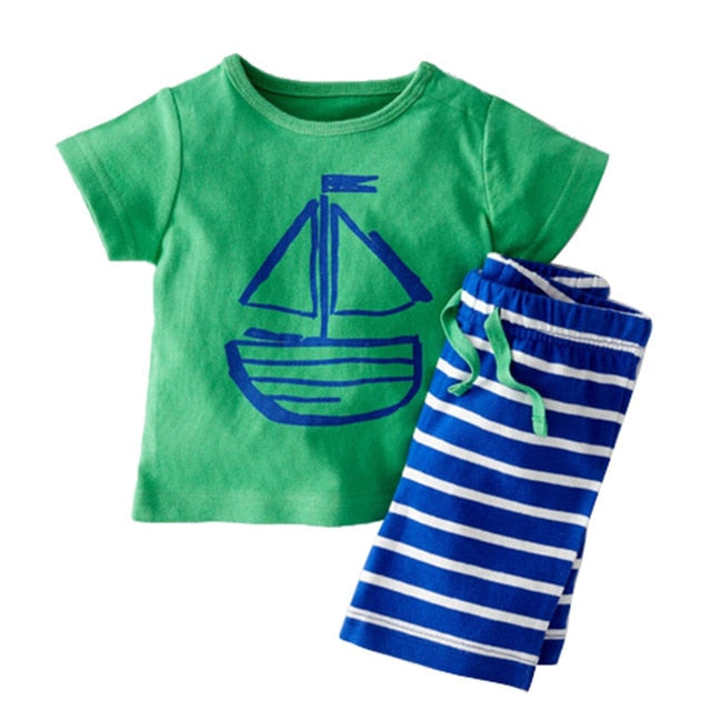 2 stk Baby Boy Tøj Sæt Sommer tegneserie trykt T-shirt Stripe Shorts Baby Boy Tøj