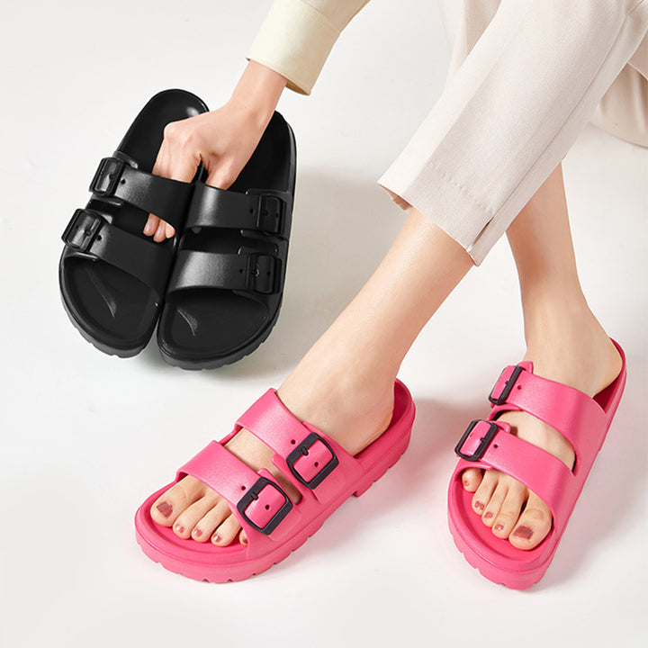 Mode Slippers met Dubbele Gesp Zomer Platform Tuin Strand Schoenen Casual Antislip Vloer Badkamer Thuis Slipper Voor Vrouwen