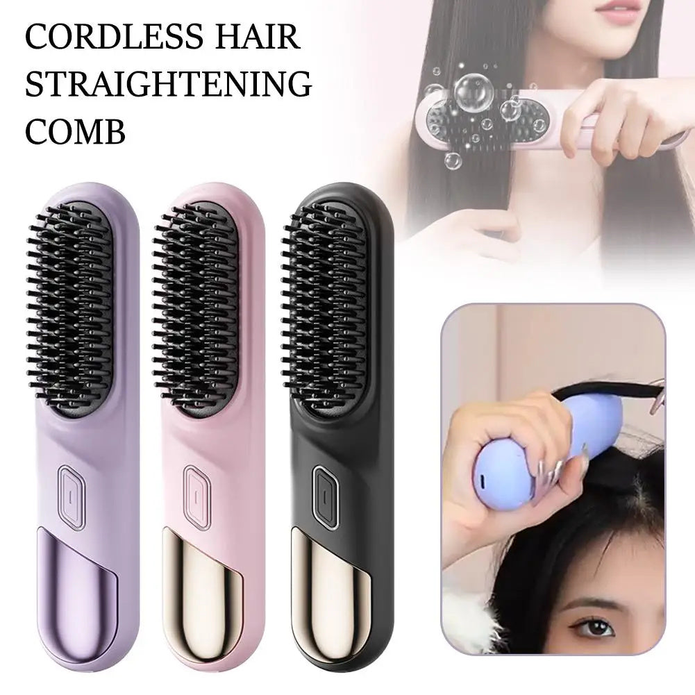 Lisseur cheveux secs et humides, brosse sans fil avec chauffage rapide, Ions négatifs, pour cheveux bouclés et moelleux, électrique