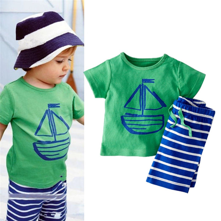 2 stk Baby Boy Tøj Sæt Sommer tegneserie trykt T-shirt Stripe Shorts Baby Boy Tøj