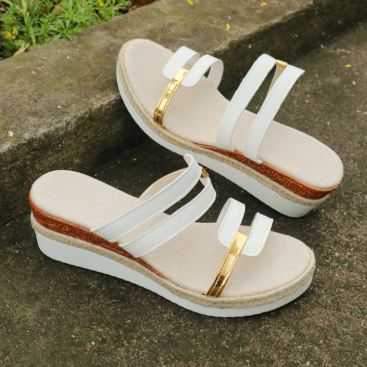 Colorblock-band Sleehakken Sandalen Zomermode Hennephak Slides Slippers Outdoor Dikke Bodem Vismond Schoenen Voor Dames