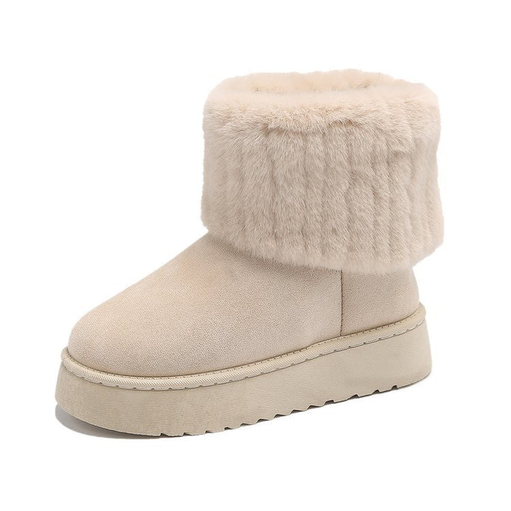 Bottes de neige en peluche à semelles épaisses, chaussures chaudes d'hiver en coton à mi-tube pour femmes, bottes courtes