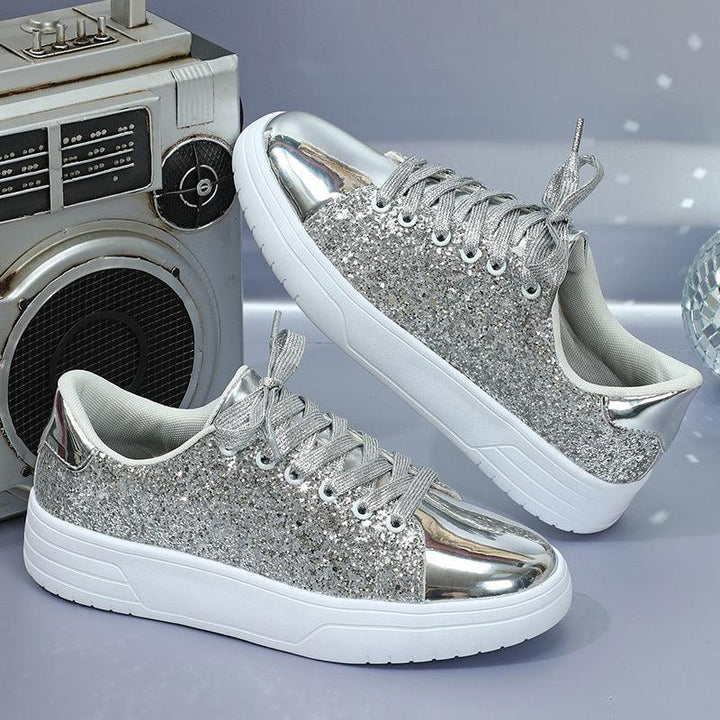 Glitter pailletten ontwerp platte schoenen dames trendy casual dikke zolen veterschoenen mode skateboard schoenen