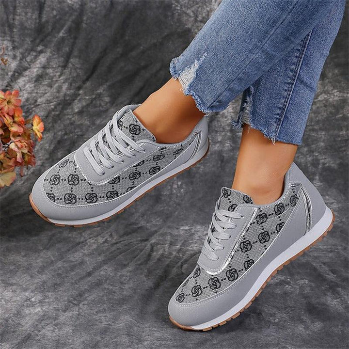 Bloemenprint Veterschoenen Casual Mode Lichtgewicht Ademend Wandelen Hardloopsportschoenen Dames Flats