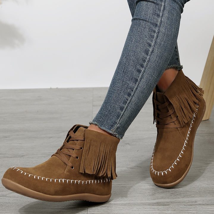 Plus Size Tassel Lace-up Booties Female