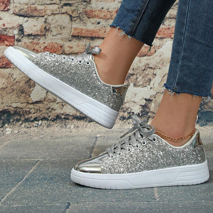 Glitter pailletten ontwerp platte schoenen dames trendy casual dikke zolen veterschoenen mode skateboard schoenen