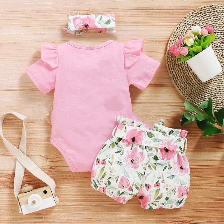 Cute Baby Girl Flower Summer Cotton Three-piece Set