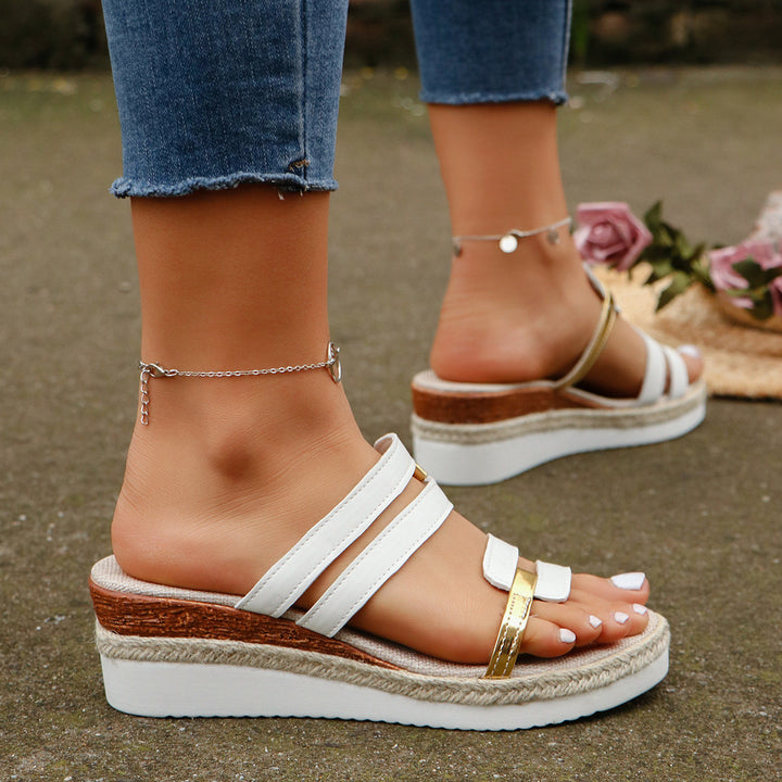 Colorblock-band Sleehakken Sandalen Zomermode Hennephak Slides Slippers Outdoor Dikke Bodem Vismond Schoenen Voor Dames