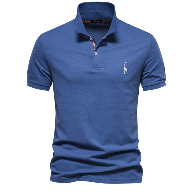 Deer Embroidered Men's T-shirt Solid Color Polo Collar Basic Style Short-sleeved Shirt Men