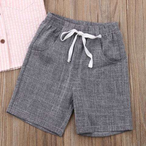 New Boys Short Sleeve Casual Lapel Striped Shirt Shorts Set