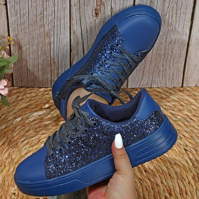 Glitter pailletten ontwerp platte schoenen dames trendy casual dikke zolen veterschoenen mode skateboard schoenen