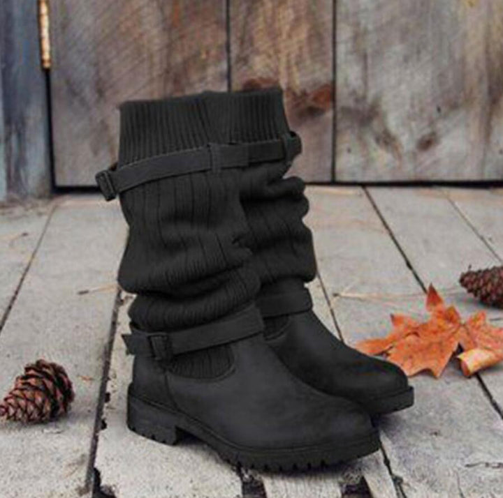 Vintage Style Winter Women Lady Warm Plush Fur Knitted Woolen Cotton Booties Martin Boot Shoes