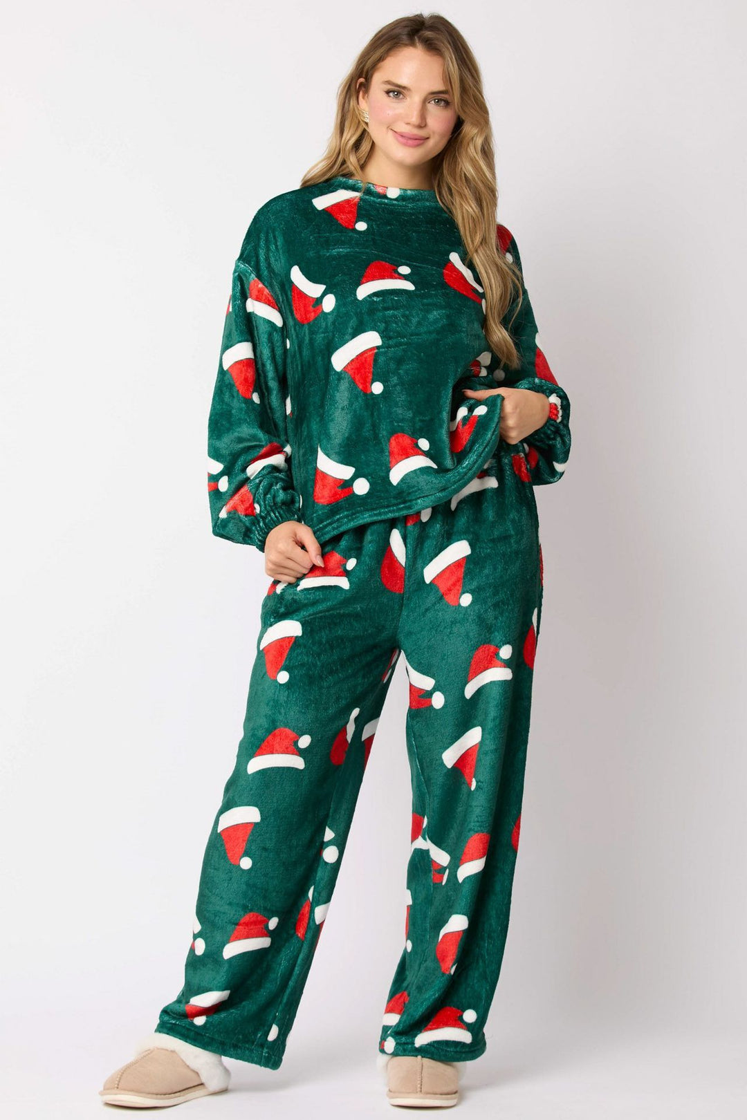 Women 2 Piece Cute Long Sleeve Matching  Santa Claus Pajamas