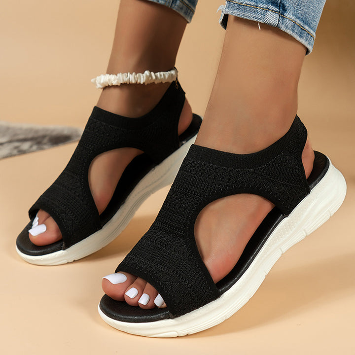 Women's Flyknit Sandals Hollow Peep-toe Roman Shoes