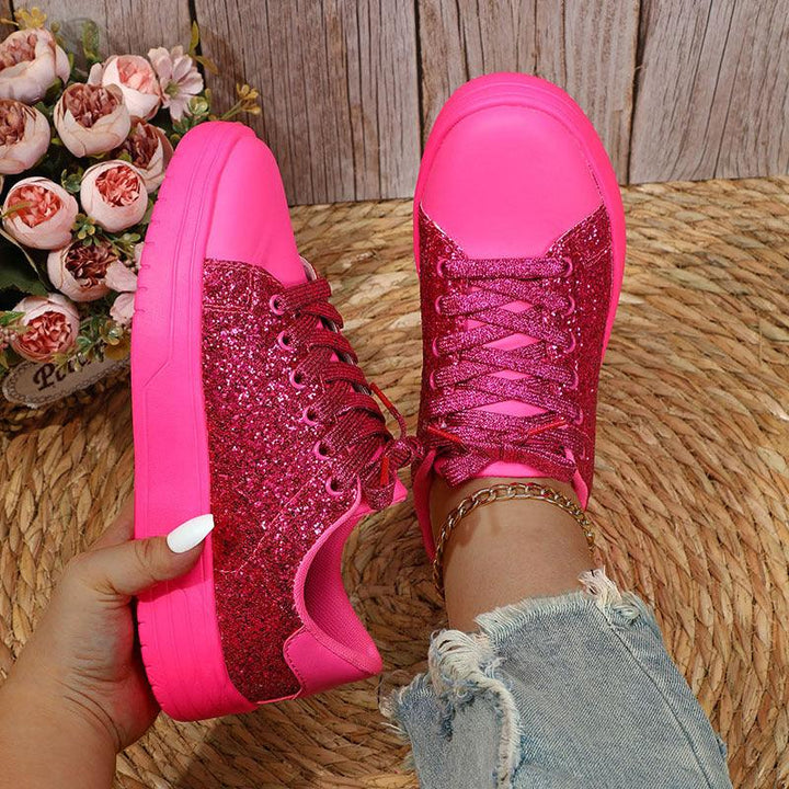 Glitter pailletten ontwerp platte schoenen dames trendy casual dikke zolen veterschoenen mode skateboard schoenen