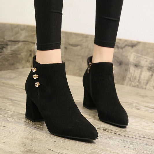 Women Pointed Thick Heel Martin Boots