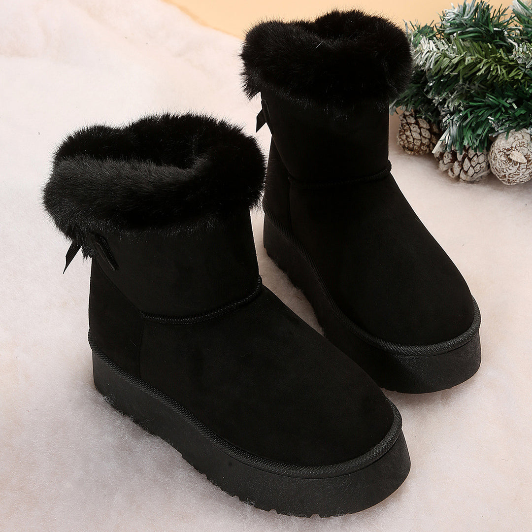 New Bow-knot Snow Boots Winter Plus Velvet Warm Thick-soled Ankle Boots For Women Simple Daily Leisure Cotton Shoes