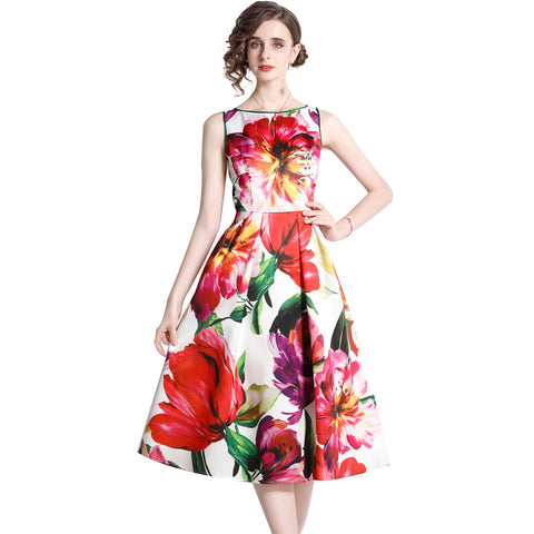 Summer Dress Printed Sleeveless A- Line