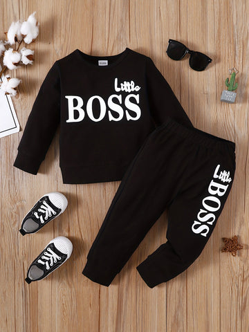 Letter Print Long Sleeve Boy Suit