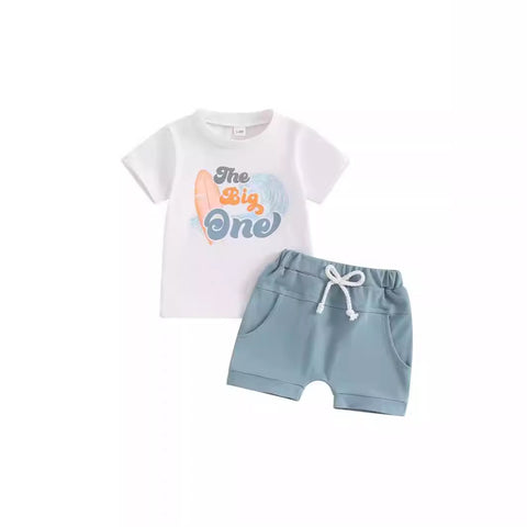 Boy's Letter Printed Birthday Short Sleeve Suit