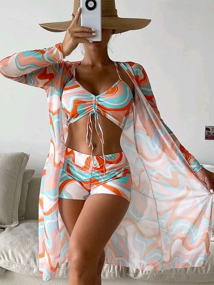 3pcs Pring Bikini With Long Sleeve Swimsuit