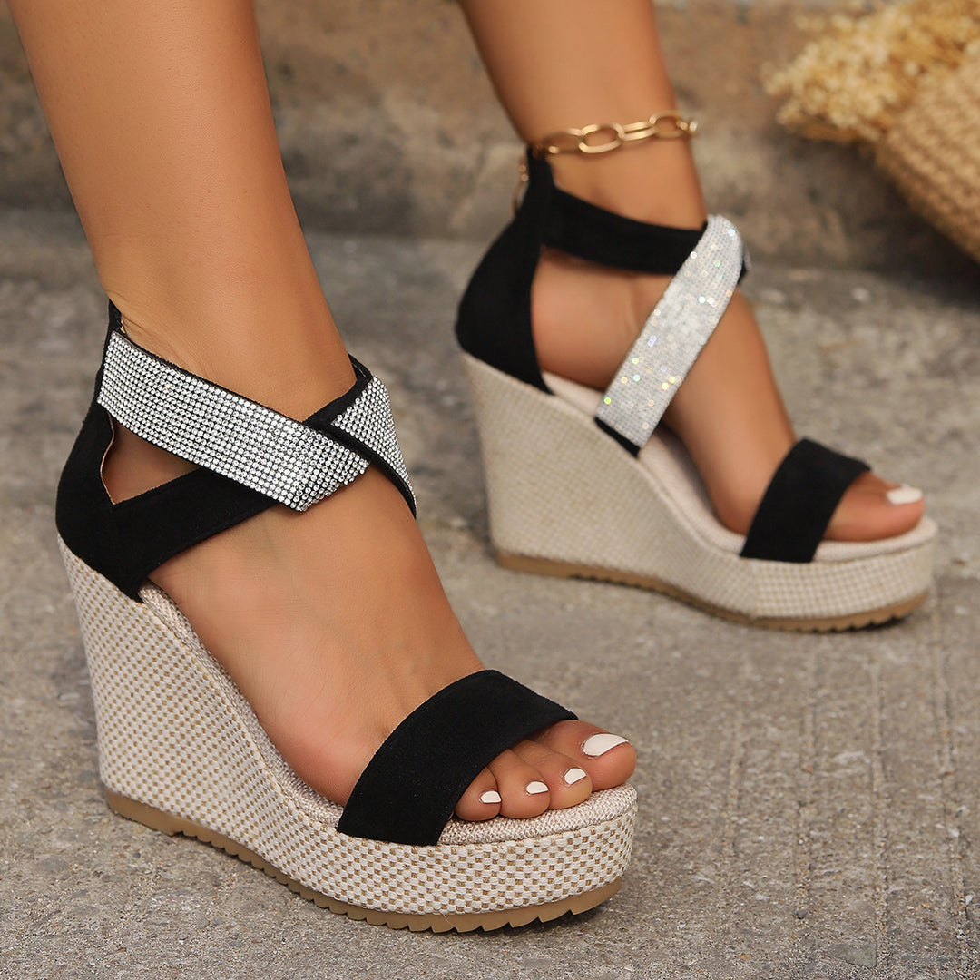 Wedge Sandals With Rhinestone Design