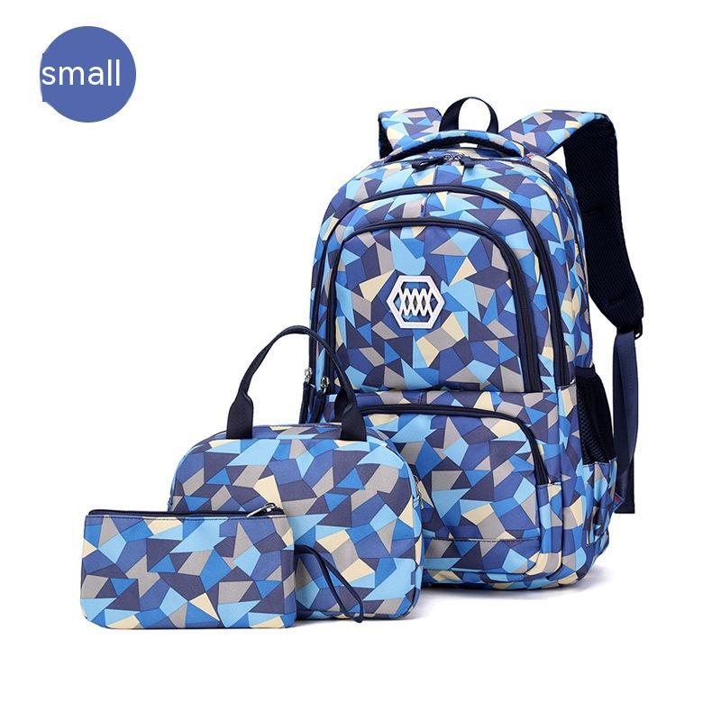 Nylon camouflage kinderschooltas, driedelige set