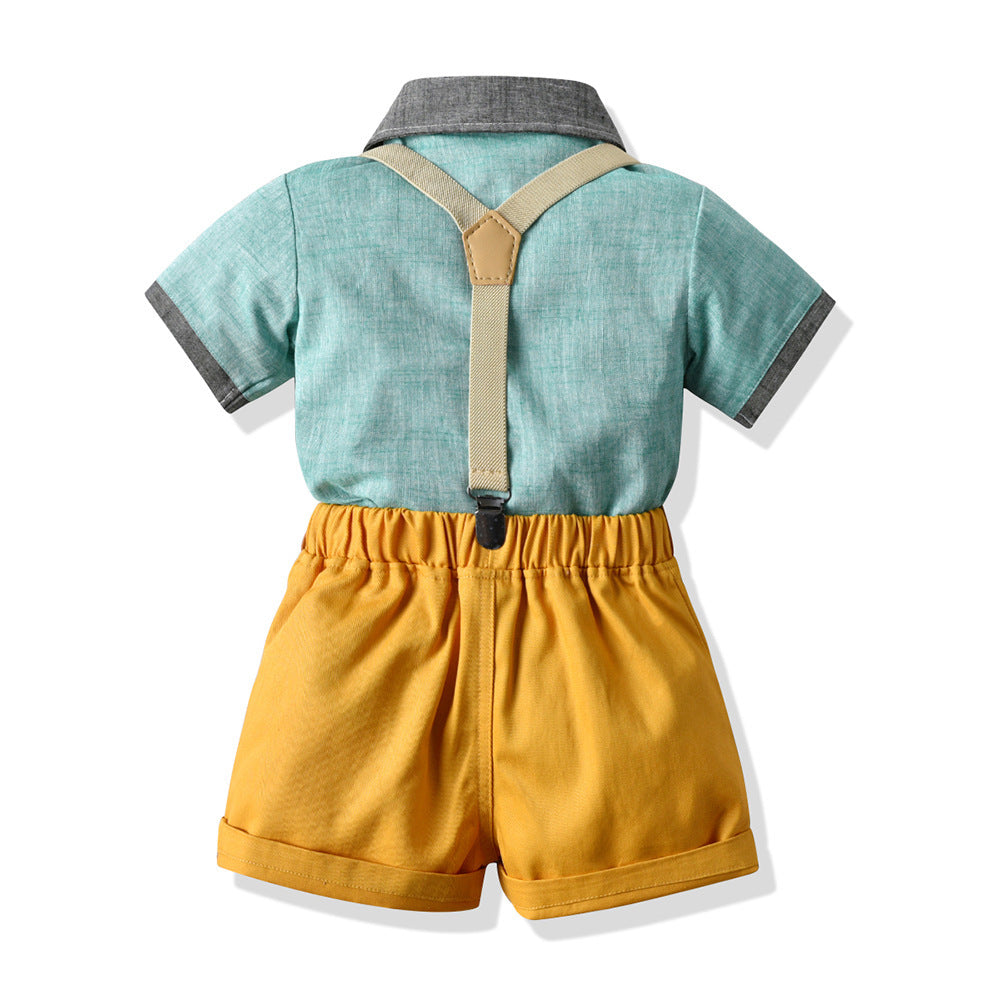 Ensemble de chemise à manches courtes avec coutures à revers à la mode pour enfants et garçons