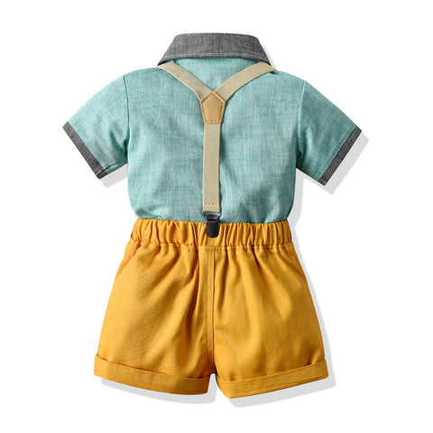 Set Of Fashion Lapel Stitching Short Sleeve Shirt For Children And Boys