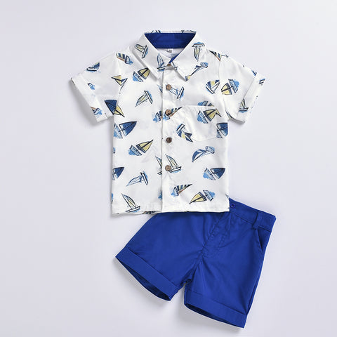 Summer Sailing Print Short-sleeved Shirt Suit Children's Shirt Shorts