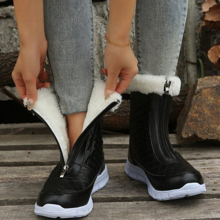 Black Boots For Women Shoes Winter Push Warm Combat Boots With Front Zipper