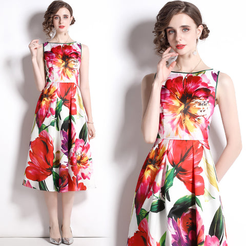 Summer Dress Printed Sleeveless A- Line