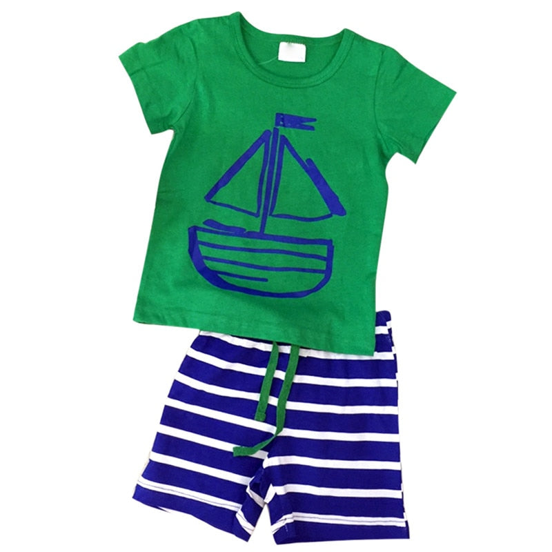 2 stk Baby Boy Tøj Sæt Sommer tegneserie trykt T-shirt Stripe Shorts Baby Boy Tøj