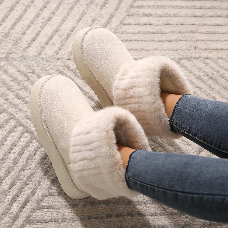 Bottes de neige en peluche à semelles épaisses, chaussures chaudes d'hiver en coton à mi-tube pour femmes, bottes courtes