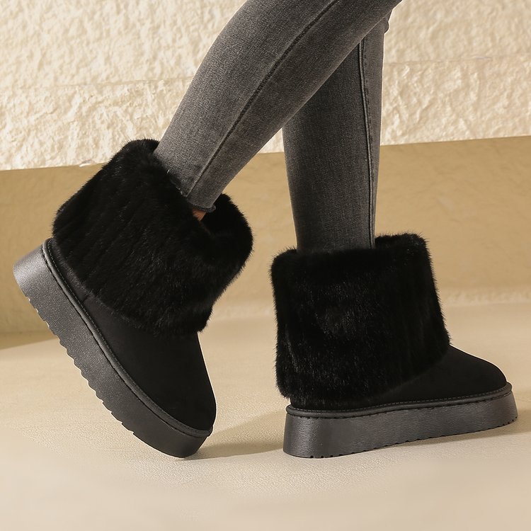 Bottes de neige en peluche à semelles épaisses, chaussures chaudes d'hiver en coton à mi-tube pour femmes, bottes courtes