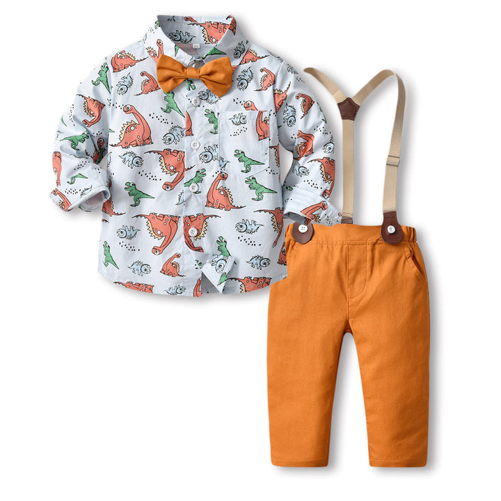 Cardigan à manches longues avec nœud papillon et pantalon à bretelles, ensemble deux pièces pour enfants