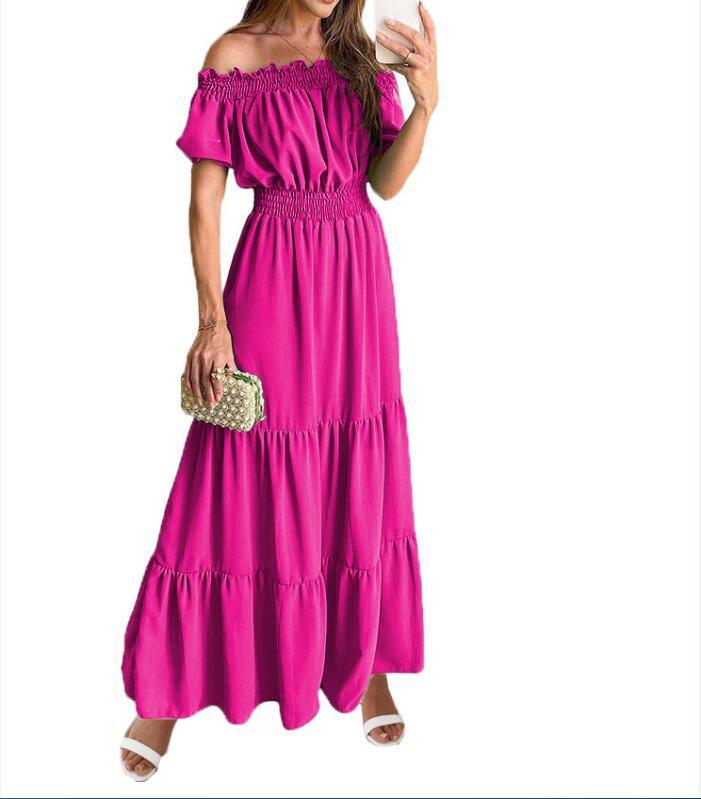 Women's Dress Off-neck Spring Short Sleeve New Long Dress