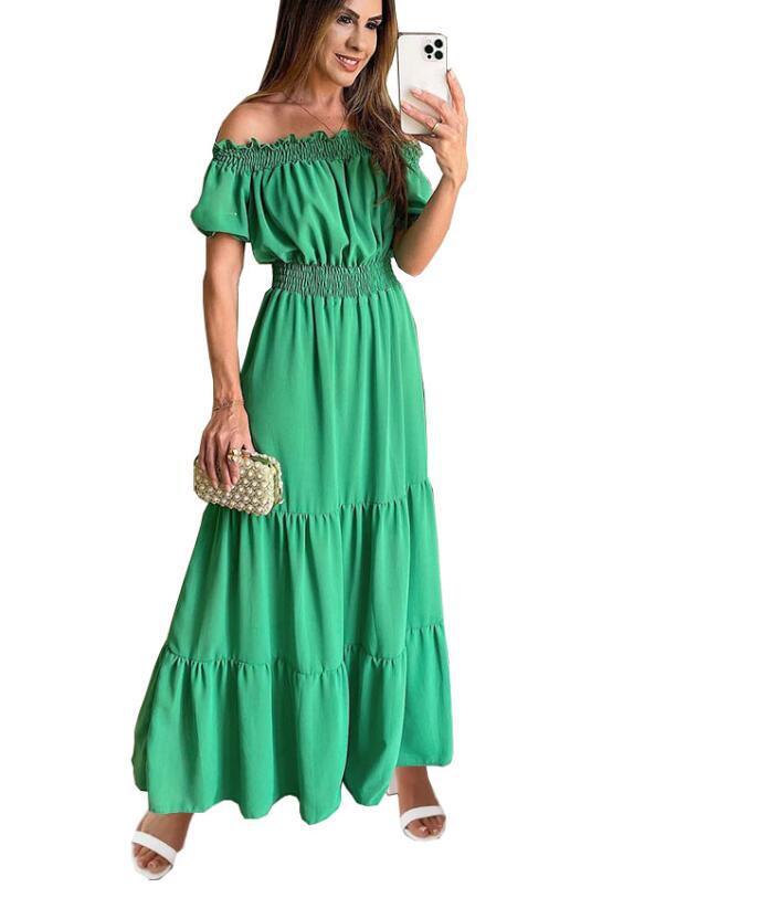 Women's Dress Off-neck Spring Short Sleeve New Long Dress