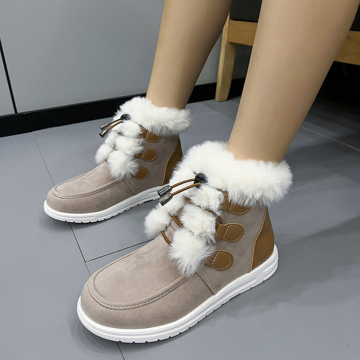 Fashion Suede Fleece Snow Boots Winter Warm Plush Round Toe Cotton Shoes Versatile Simple Short Boot For Women