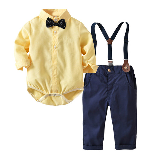 Boys' Overalls Long-sleeved Romper Shirt Two-piece Set