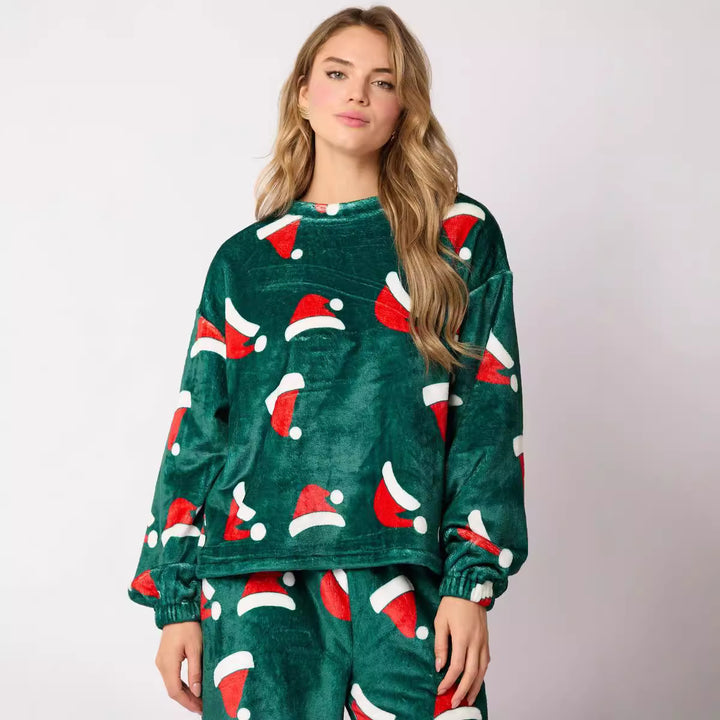 Women 2 Piece Cute Long Sleeve Matching  Santa Claus Pajamas